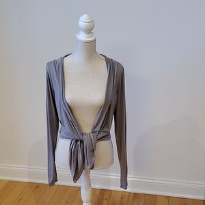 Three Dots Grey Open Front Cardigan With Hood
